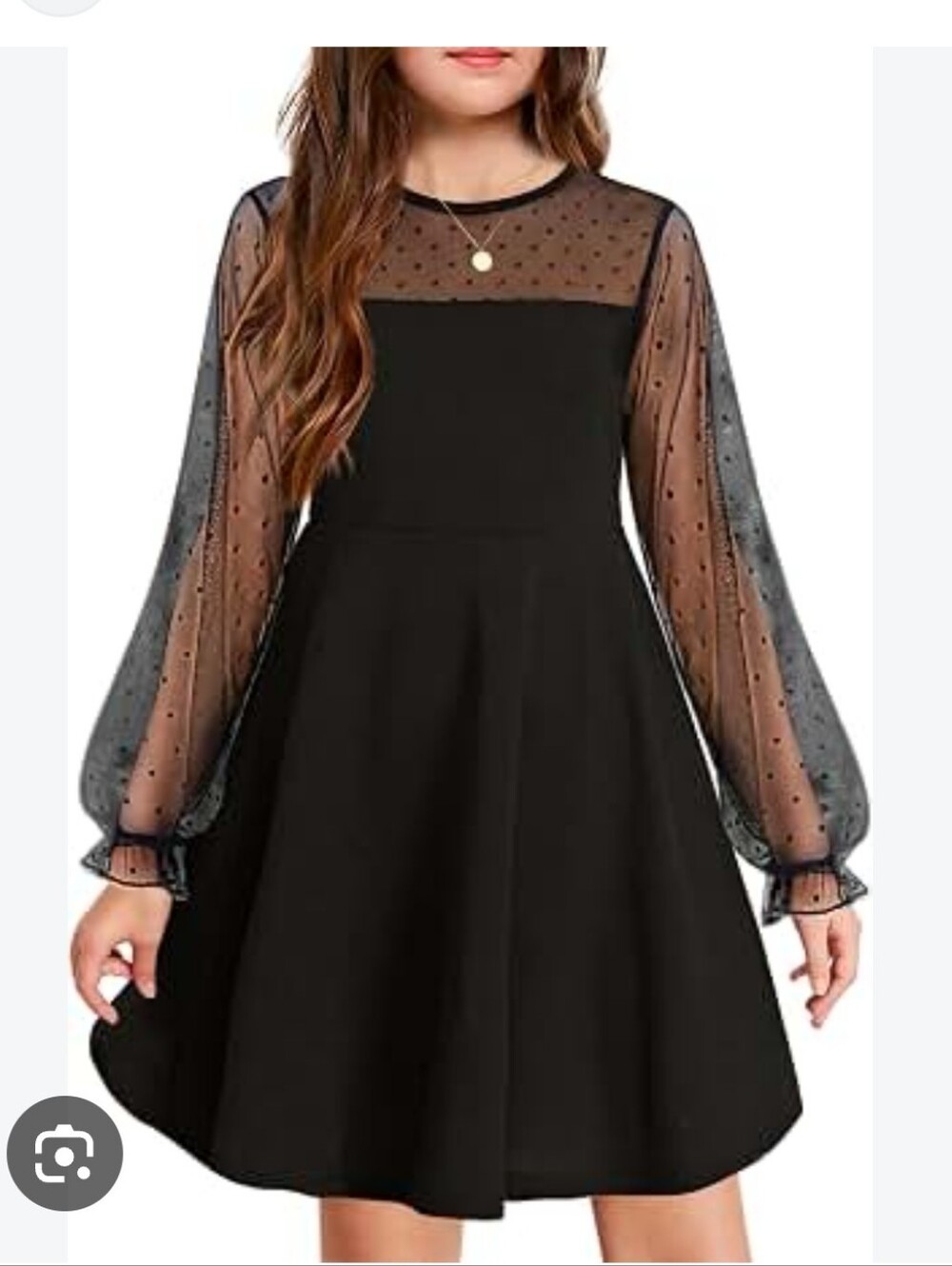 Crystal Doll NWT Black L Sheer Polka Dot Mesh Sleeve Fit & Flare Dress Party Y2k